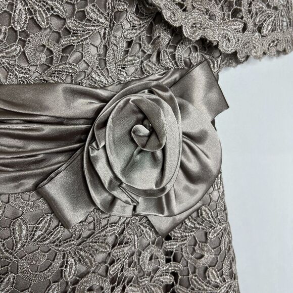 R&M Richards Petite 6P Metallic Lace Flower Dress with Satin Sash - Picture 3 of 12